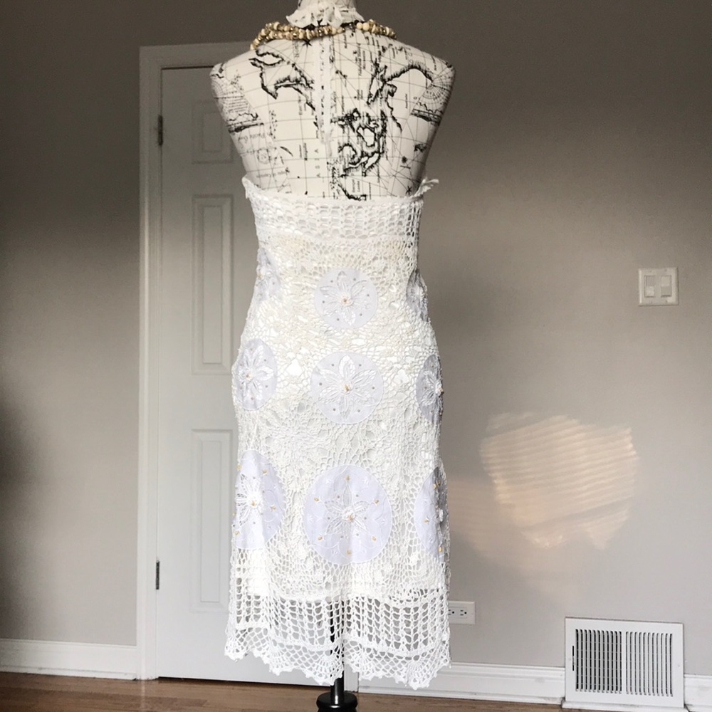 👹NWT Sue Wong Crochet knit Embellish Bead Floral coastal cottage Macrame M - Picture 4 of 8